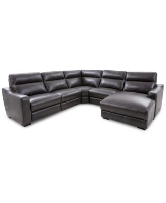 Gabrine 5-Pc. Leather Sectional with 2 Power Headrests and Chaise