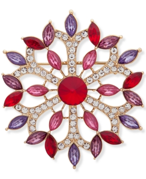image of Anne Klein Gold-Tone Red Multicolor Stone Cluster Boxed Pin