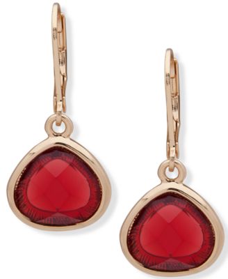 Anne Klein - Gold-Tone Red Stone Drop Earrings