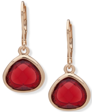 image of Anne Klein Gold-Tone Red Stone Drop Earrings