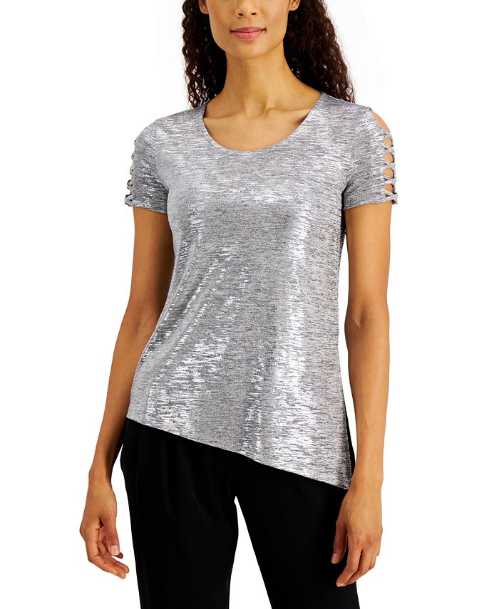 JM Collection Petite CrisscrossSleeve AsymmetricalHem Top, Created