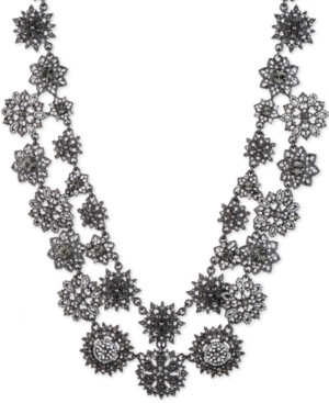 image of Marchesa Hematite-Tone Crystal & Imitation Pearl Cluster Double-Row Statement Necklace, 16