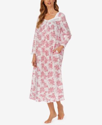 Eileen West Floral-Print Long-Sleeve Cotton Ballet Nightgown - Macy's