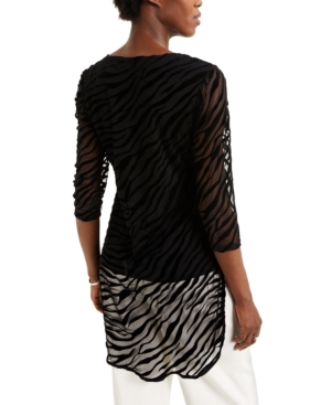 Alfani Zebra-print Burnout Layered Tunic, Created For Macy's In Deep Black