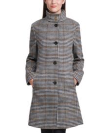 Stand-Collar Houndstooth Walker Coat