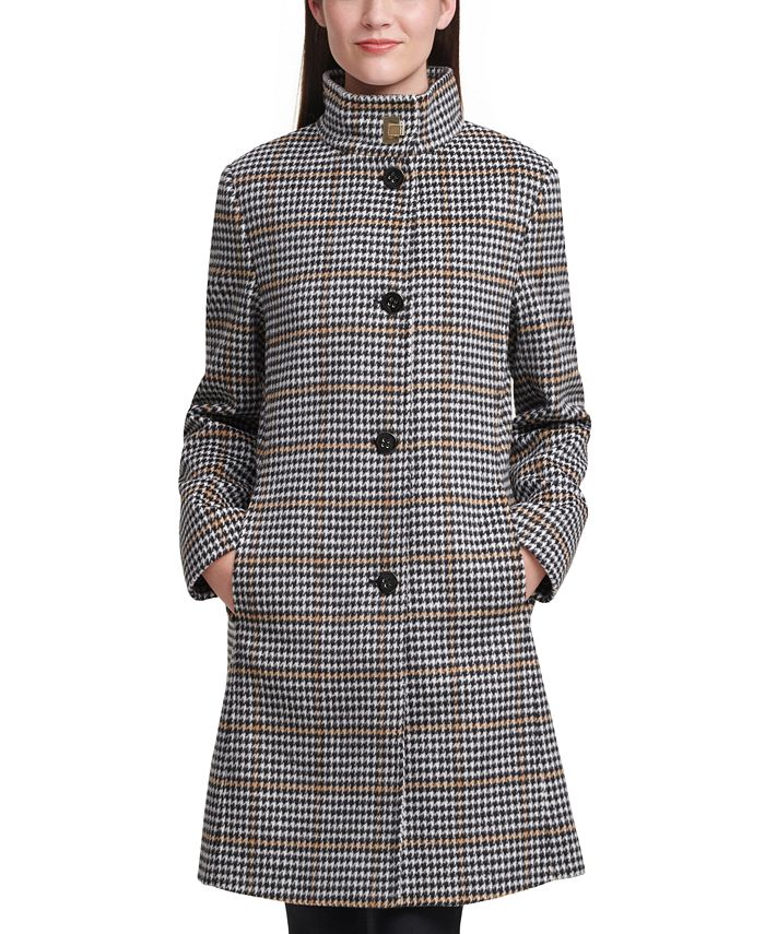 Calvin Klein Stand-Collar Houndstooth Walker Coat & Reviews - Coats &  Jackets - Women - Macy's