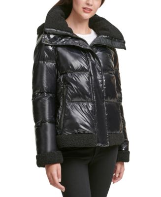 Calvin Klein Fleece-Trim Hooded Puffer Coat - Macy's