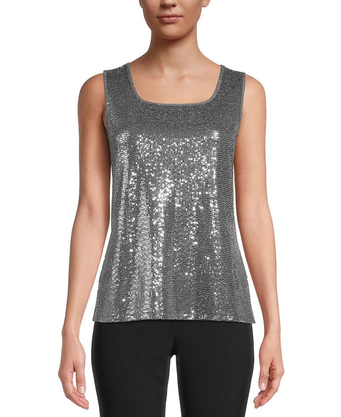 Kasper Sequined Square-Neck Camisole Top - Macy's