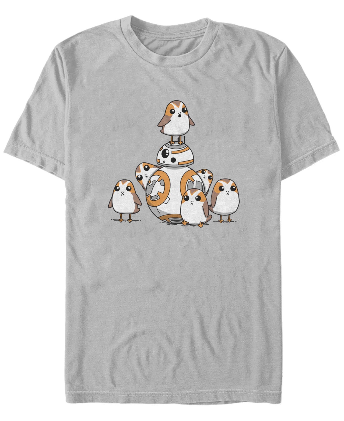 Fifth Sun Men's Star Wars - Episode 8 BB8 and Porgs Short Sleeve T-shirt - Silver-Tone