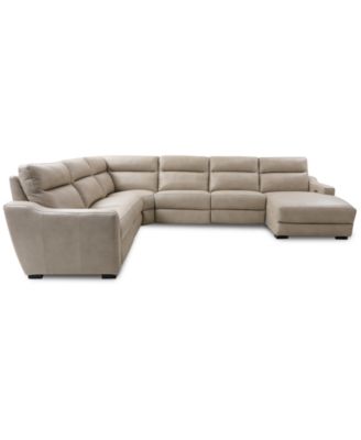 Gabrine 6-Pc. Leather Sectional with 3 Power Headrests and Chaise, Created for Macy's