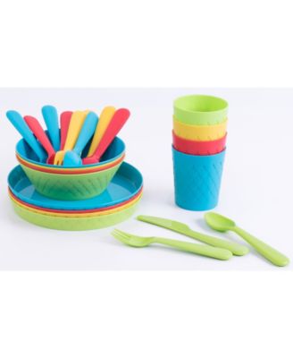 Vintiquewise 24-Piece Kids Dinnerware Set Plastic 4 Plates, 4 Bowls, 4 Cups, 4 Forks, 4 Knives, and 4 Spoons