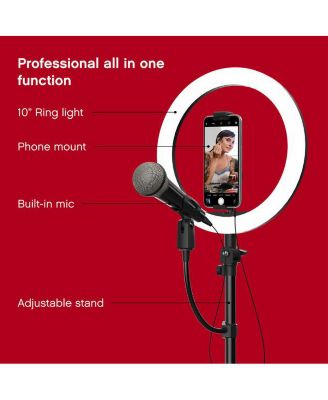 Tzumi ON AIR 10” LED Ring Light w/ Adjustable Tripod Stand, Phone Mount & Microphone
