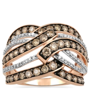 image of Champagne & White Diamond Multi-Row Openwork Statement Ring (1-1/2 ct. t.w.) in 10k Rose Gold