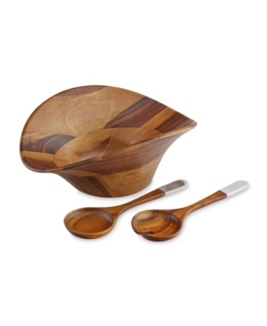 Shop Nambe Ripple Salad Bowl With Servers In Brown