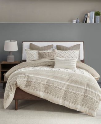 Ink+ivy Inkivy Mila 3 Piece Printed Chenille Duvet Cover Set Bedding In Taupe