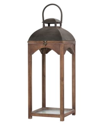 Set of 2 Whiskey Brown Farmhouse Modern Wood/Metal Lanterns