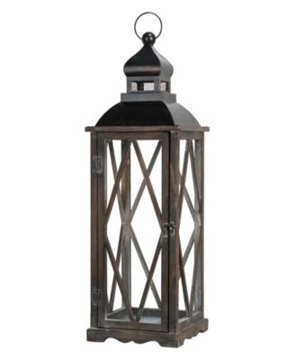 Set of 2&nbsp; Black Farmhouse Wooden Lanterns With Diamond Window Frame