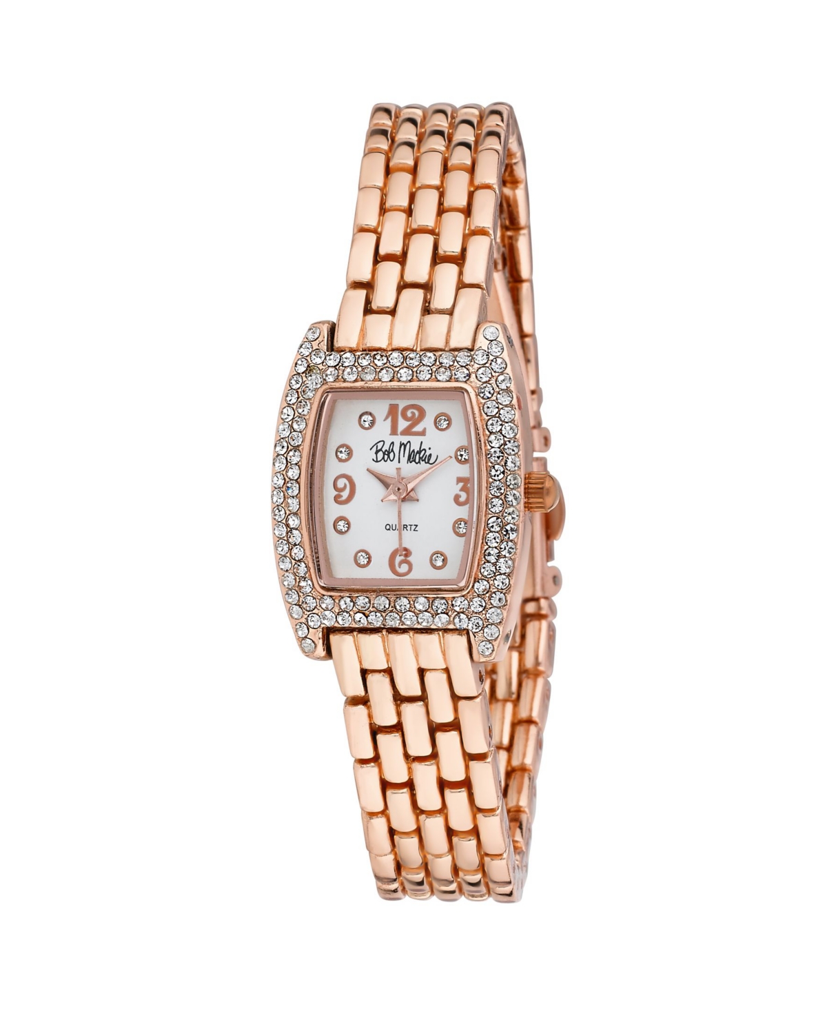 Bob Mackie Women's Pink Alloy Bracelet Panther Link Square Stone Bezel Watch, 23mm