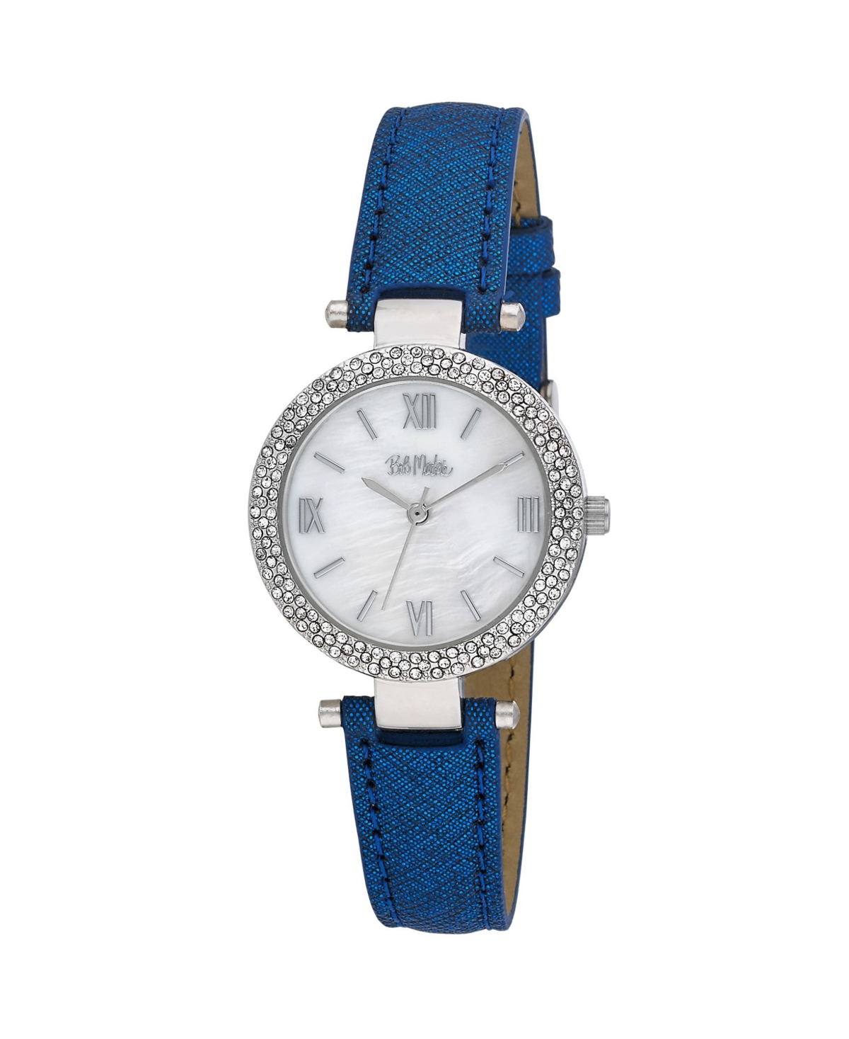 Bob Mackie Women's Blue Polyurethane Strap Glitz Mop Dial Watch, 30mm