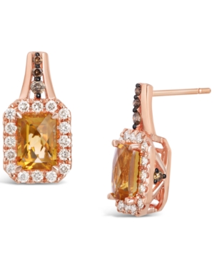 image of Le Vian Cinnamon Citrine (2 ct. t.w.) & Vanilla Diamond (5/8 ct. t.w.) Stud Earrings in 14k Rose Gold