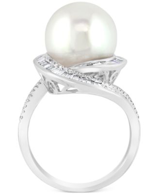 EFFY&reg; Cultured Freshwater Pearl (12-1/2mm) & Diamond (3/4 ct. t.w.) Ring in 14k White Gold (Also Available in 14k Yellow Gold & Rose Gold)