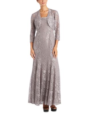 R & M Richards Scalloped Glitter-Lace Dress & Shrug - Macy's