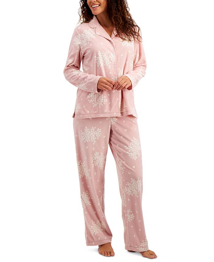 Charter Club Petite Printed Fleece Pajama Set, Created for Macy's