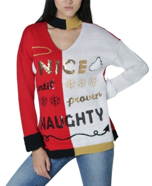 image of Ultra Flirt Juniors- Nice-Naughty-Graphic Choker Sweater