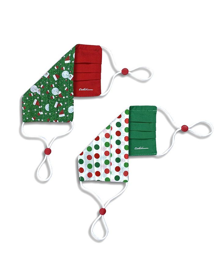 Calabrum Kids Cotton Reversible Santa Hat Pleated Face Mask, 2 Pack