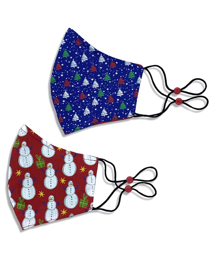 Calabrum Adult Cotton Reversible Cone Holiday Face Mask, 2 Pack
