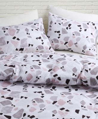King/Cal King Terrazzo 3 Piece Cotton Printed Comforter Set Blush/Gray - CosmoLiving by Cosmopolitan
