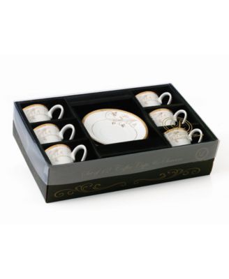 Trends Floral Design 12 Piece 2oz Espresso Cup and Saucer Set, Service for 6