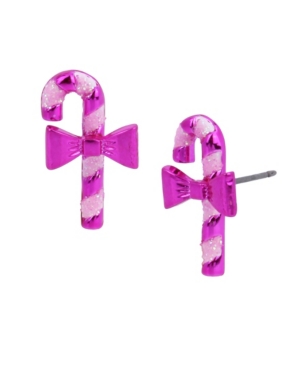 image of Betsey Johnson Festive Candy Cane Stud Earrings