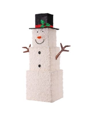 National Tree Company 42" Frosted White Fabric with Glitter Square Snowman with 120 Cool White LED Lights