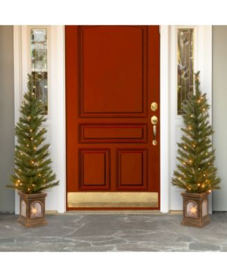 National Tree Company 4' Lehigh Valley Pine Entrance Tree in a  Dark Bronze Urn with 50 Clear Lights- Set of 2