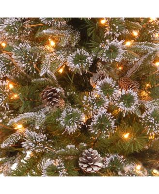 National Tree Company National Tree 4' "Feel Real" Liberty Pine Entrance Tree w Snow & Pine Cones in Bronze Plastic Pot w Clear Lights