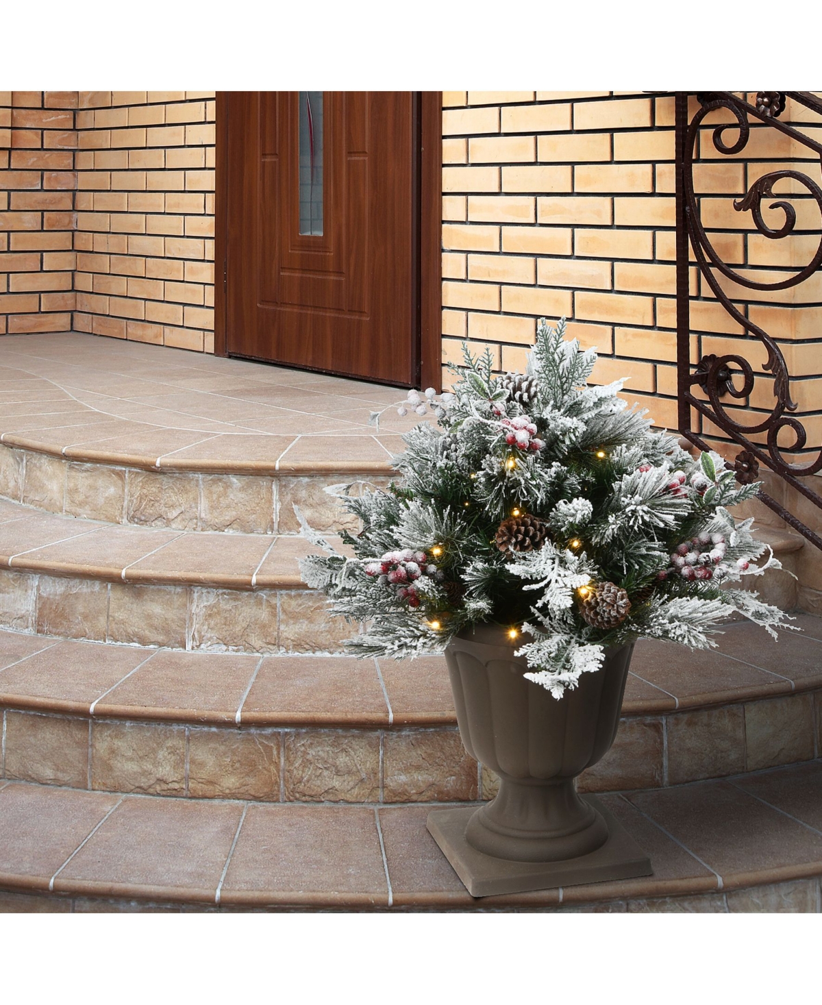 NATIONAL TREE COMPANY SNOWY BEDFORD URN FILLER WITH BATTERY OPERATED LED LIGHTS