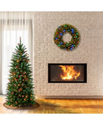 National Tree Company National Tree 4 .5' Kingswood Fir Hinged Pencil Tree with 150 Multi Lights