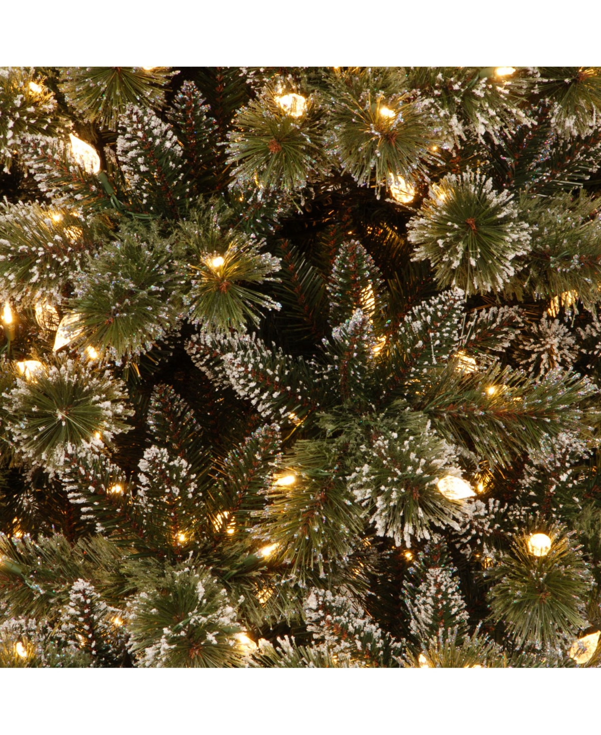 National Tree Glittery Bristle Pine Slim Tree with 400 Warm White Led Lights w/ Diamond Caps