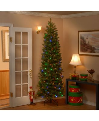 National Tree Company National Tree 7.5' "Feel Real" Down Swept Douglas Fir Pencil Slim Memory-Shape Hinged Tree w LED Lights