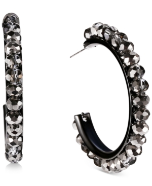 image of Style & Co Hematite-Tone Medium Beaded C-Hoop Earrings, 1.54
