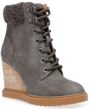 image of Dv Dolce Vita Sherman Faux-Shearling Lace-Up Wedge Booties Women-s Shoes