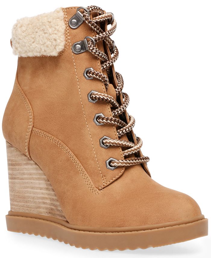 DV Dolce Vita Sherman Faux-Shearling Lace-Up Wedge Booties - Macy's