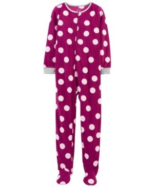 image of Carter-s Big Girl 1-Piece Polka Dot Fleece Footie PJs