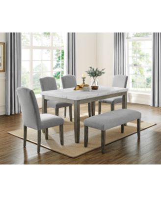 Furniture Emily Marble Dining 6 Pc Set, Dining Table Set With 4 Chairs And Bench