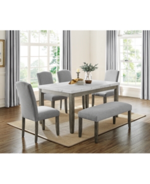 Furniture Emily Marble Dining 6-pc Set (rectangular Table, 4 Side Chairs & Bench)