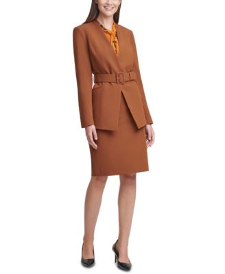 Calvin Klein - Belted Jacket, Tie-Neck Blouse & Pencil Skirt