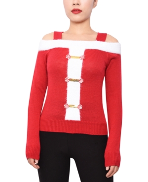 image of Planet Gold Juniors- Cold-Shoulder Santa Sweater