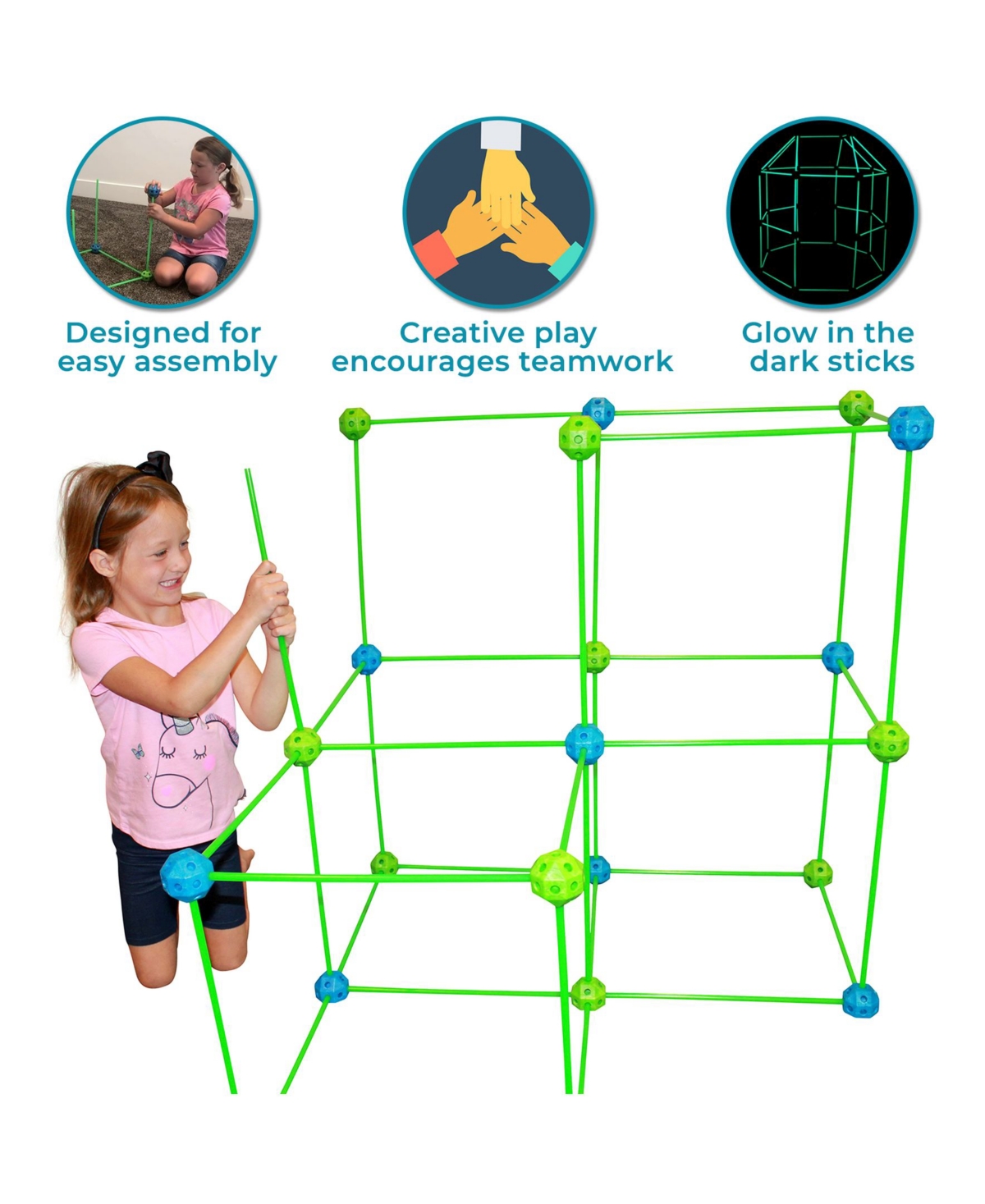 Funphix Fort Building Kit with Glow in The Dark Sticks, 77 Pieces