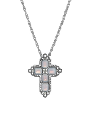 image of 2028 Women-s Pewter Rectangle Blue Ab Crystal Cross Chain Necklace